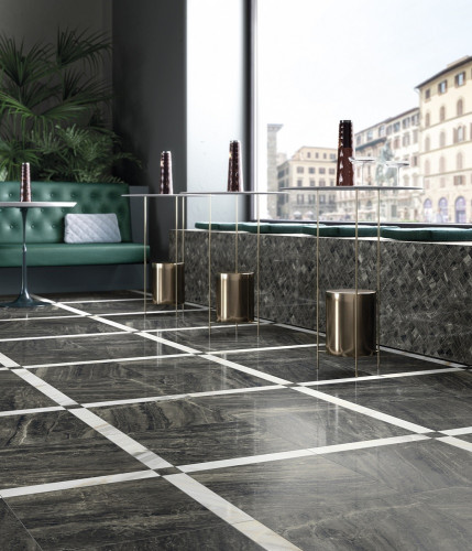 Керамогранит Колизеум ФЛОРЕНЦИЯ ЧЁРНЫЙ СТУПЕНЬ Угл. ПРАВ 33x90