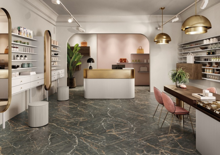 Керамогранит Колизеум ПОМПЕИ БРАУН СТУПЕНЬ Фронт 33x90